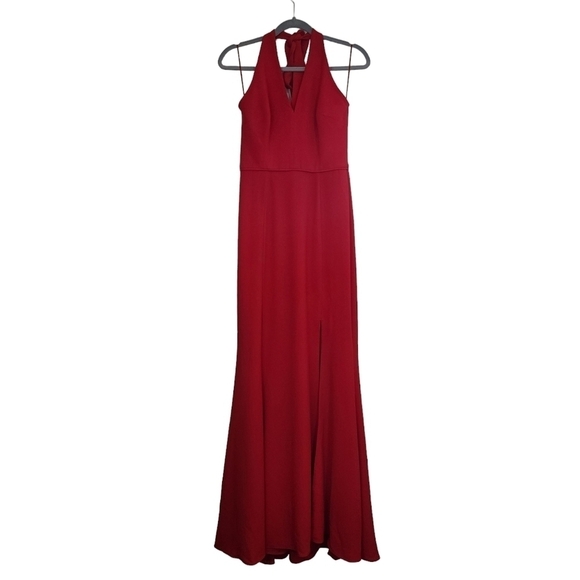 Dress the Population Rouge Shiloh Red Halter Gown Dress Event Party Prom - Picture 4 of 14